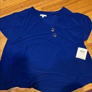 89th & Madison Royal Blue V-Neck Top wb